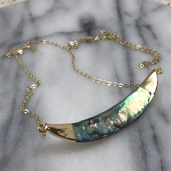 NEW!  14K Gold Abalone Crescent Necklace - Picture 6 of 7